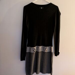 iZ Byers Knitted MIDI Sweater Dress Black And Gray Large
